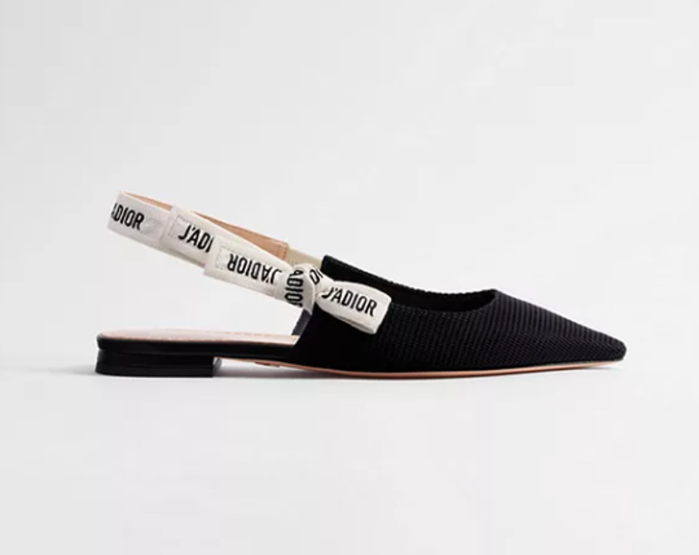 Dior J'Adior Technical Textured Pointed Slingback Flat Shoes Black Women's EU 39